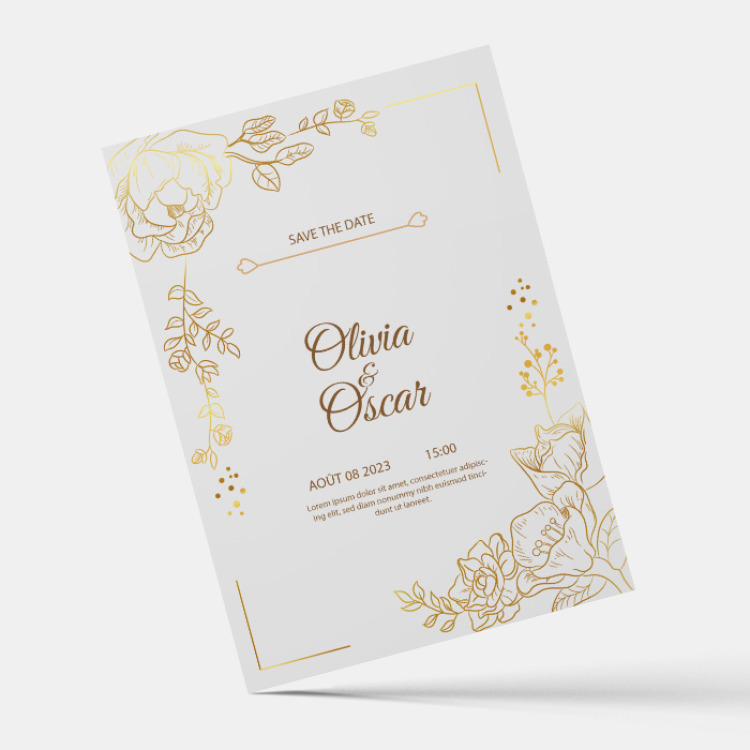 Cartons d'invitation avec Dorure 30x21cm (15x21cm pli&eacute;)