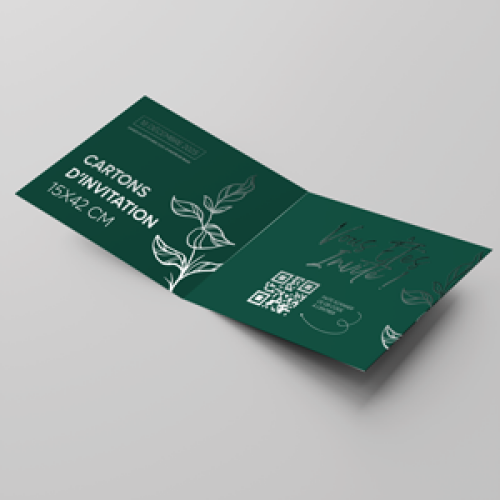Cartons dinvitation avec Vernis sélectif 15x42cm 15x21cm plié