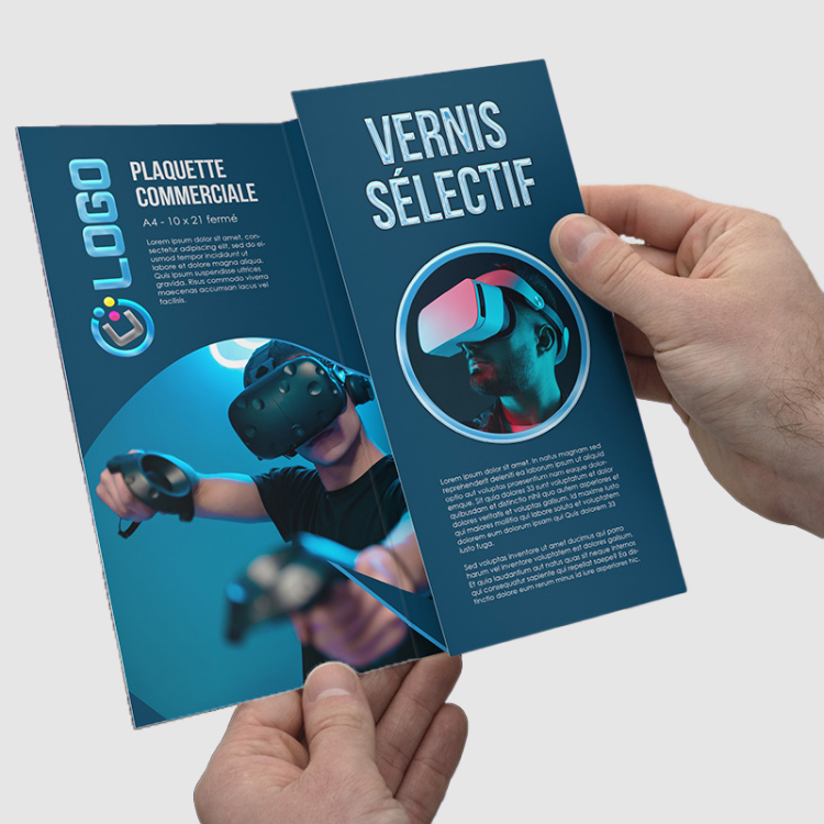 Plaquettes commerciales vernis s&eacute;lectif (A3 ouvert - A4 ferm&eacute;)