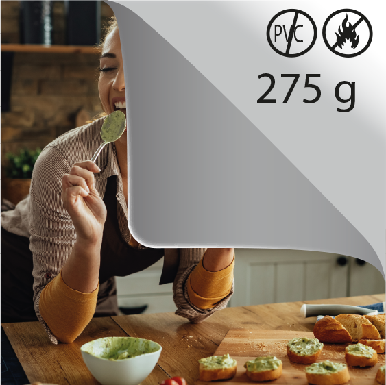 Textile enduit Mat Dos Gris opaque 275g Anti-reflet sans PVC M1