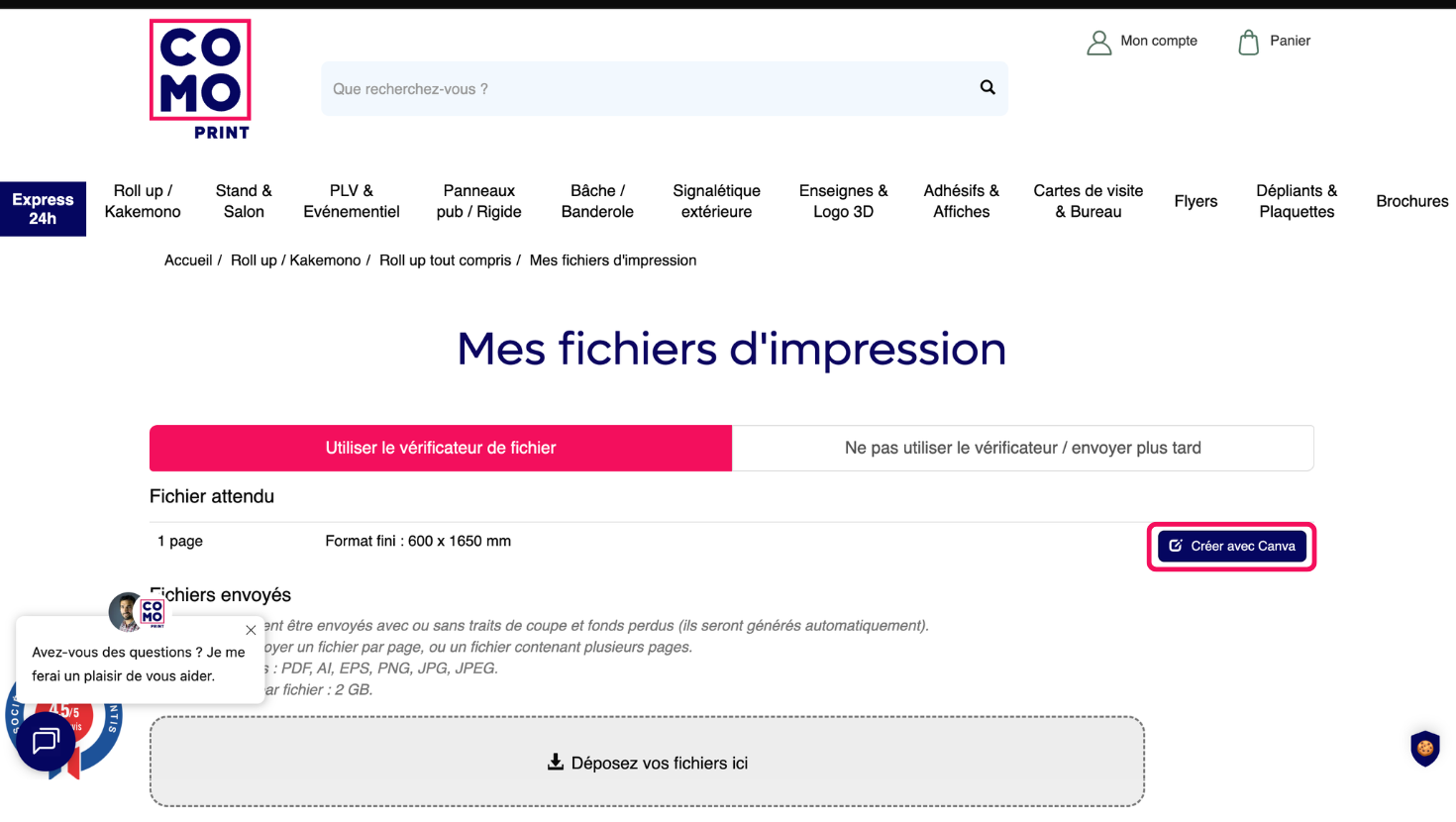 2. Je me rends sur Canva via le site comoprint.com